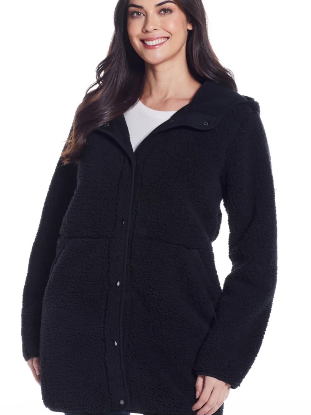 Weatherproof Black Hooded Sherpa Fleece Coat Size S